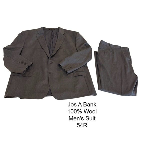 Jos A Bank Signature Gold Mens Suit 54R Grey 100% Wool Herringbone Big and Tall